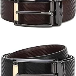 Men Textured Reversible Formal Italian Leather with Dual Tone Buckle Belt-8