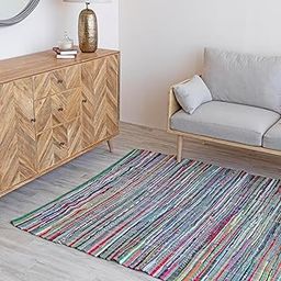 AKHNAZ Floor Mat, Dari, Chindi Rug, for Bed Room, Living Room, Garden, Picnic, Yoga, Beautifully Design, Cotton Kitchen Mat Floor Carpet, 4.0X6.0 Feet., Multicolour2-11