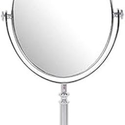 VAGHASIYA Dual Sided Magnifying Tabletop Mount Oval Plastic Frame Mirror 5X and 1X Make Up Mirror Portable Table Mirrors with Stand for Woman&Man Chrome Finish (Silver)-image-1