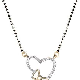 Gold & Rhodium Plated Loveable Heart Pendant Mangalsutra Chain with Black Beads & White Crystals for Women-image-30