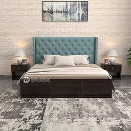 DRIFTINGWOOD Maya Solid Sheesham Wood King Size Bed with Storage | Wooden Double Bed Cot Bed with Box Storage & Upholstered Cushioned Headboard for Bedroom | Walnut Finish-image-78
