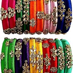 Neta Jewels Silk thread bangles kundan bangles multi colour for multi use for women/girls-3