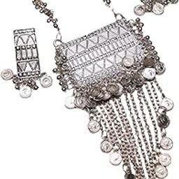 Orfea Women's Trendy Designerer Silver-Toned Oxidised Long Necklace With Earrings I A Beautiful Modern Statement Piece For Wedding, Gifting A Loved Ones-image-56