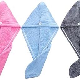 CB HOME Microfiber Hair Drying Turban Towels, Pack of 3 (Blue Pink Grey)-image-18