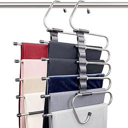 SHAYONAM (Pack of 2) 5 in 1 Stainless Steel Foldable Hangers for Clothes Hanging Multi-Layer Multi-Purpose Pant Hangers for Wardrobe Magic Foldable Hanger Clothes HangerPack*2/*--11