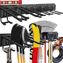 VONLX 48inch Garage Storage Organization Garage with Torpedo Level Mounted Garden Tool Organizer Wall Mount Adjustable Garage Organizers with 7 Heavy Duty Hooks Tool Holder for Hanging Max Load 440lbs-image-53