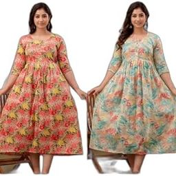 Combo of 2 Women Printed Pure Cotton Maternity Gown/Kurti|Style -974 Maternity Dresses-image-53