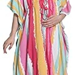 Striped Multi Rayon Maternity Kaftan/Free Size/Printed/Button/Nightdress/Nightwear/Calf Length Multicolour-image-64