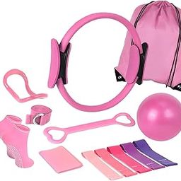 THE STYLE SUTRA 13 Pieces Pilates Ring Circle Set Supplies for Building Fitness Exercise Pink-image-40