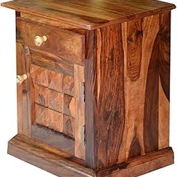 Madhav Handicrafts Contemporary Teak Sheesham Wood Bedside Table with Drawer and Door (17x14x21 inches, L x W x H, Brown)-picture-20