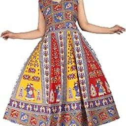 Siya Enterprises Women's 100% Cotton Jaipuri Print Long Midi Maxi Dress-image-23