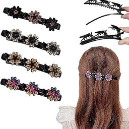 Hair Clips For Women, 4Pcs Sparkling Crystal Stone Braid Hair Accessories For Women And Girls, Chopped Hairpin Duckbill Clip Hair Braiding Tool, Hair Styling Sectioning Clips-image-17