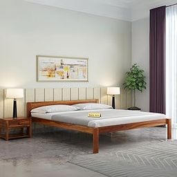 SONA ART & CRAFTS Sheesham Wood Queen Size Bed Without Storage Solid Wooden Cot Bed Double Bed Furniture for Bedroom Living Room Home | Single Patti Bie Bed (Natural Finish)-1