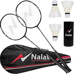 Nalax Badminton Set,2 Player Badminton Rackets Carbon Fiber Badminton Racquet with 3 Shuttlecocks and 1 Carrying Bag,Badminton Backyard Games for Outdoor,Garden,Beach,Family Fun Game-picture-1