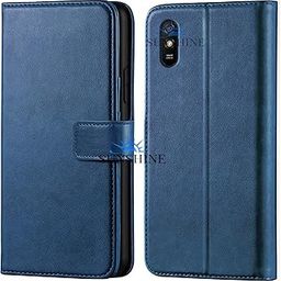 SUNSHINE® Leather Vintage Shock Proof Flip Case Back Cover for MI- mi 9a Sport (Flexible | Leather Finish | Card Pockets Wallet & Stand |Blue)-image-78