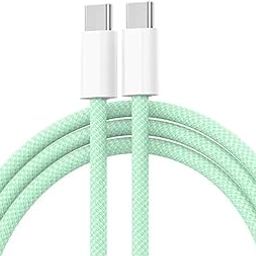 Original USB-C to C Type Braided 1M Fast Charging Cable for iPhone 16/16 Pro/Max/15/15 Pro/Max/Samsung Galaxy S24/S23/S22/S21/iPad & More-White-Pack Of 1 Green-image-44