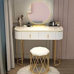 NG Decor,Nordic White Oval Makeup Vanity with Nesting Stool (Mirror not Included)-image-7