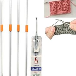 Artonezt Cold Headed Knitting Pins/ Needles from Size No. 9 to 12, Length 25cm with Grey Aluminium Crochet Hook 4mm for Wool Work Sweaters, Purses, Scarves, Hats Hand Knitted Sewing DIY Craft Weaving Needle-9