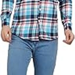 Men's Casual Plaid Cotton Shirt, Long Sleeve, Blue and Red Check Pattern-11