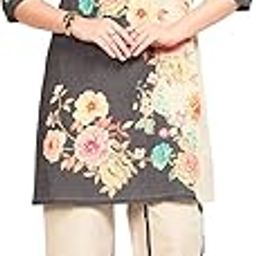 Floral Patch Cotton Kurti with Pants Co-Ord Set for Women's|Boat with Keyhole Neck Half Sleeves Relax Fit Stylish Summer Western Casual Wear Ladies Trendy Cord Set-50
