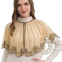 Women's Net Hand Bead Embroidery Designer Short Cape Shurgs C-16R-picture-4
