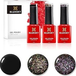 BLUESKY Gel Shimmery Finish Nail Polish Set, Around The Galaxy, 3 X 5 Ml Black, Purple, Green, Gold (Requires Curing Under Uv Or Led Lamp)-image-9
