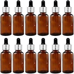 Bihari Brothers Shophomeo® 12 Psc Glass Bottle with Dropper (Silver) - 100 ml Amber Round Empty Glass Bottle + Glass Dropper + Gold Ring + White Silicone Teat (Pack of 12)-41
