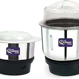 THE Quasar STORE® Mixer Chutney Jar (180 ml,500 ml) HEAVY QUALITY (1 Mini Unique 1 Medium Jar) Suitable for all Local & Branded Mixer which comes with 2 Lock & 4 Teeth Coupler (Stainless Steel)-10