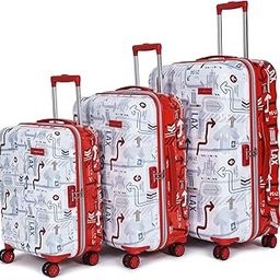 Polyester Jfk Duo Inline Trolley Bag Set Of 3 (Small,Medium,Large)|Hardshellsided Cabin&Check-In Luggage|Combination Lock|Sustainable 8 Wheel Inline Trolley Bag||(White&Red),H-75.5 cms-8