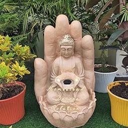 Homestead Decore Solution Palm Buddha Water Fountain with led Light 2.8 feet Home Decor Garden Living Room Meditation Area Office, Decorative Palm-Shaped Statue Fiber Sandstone-3