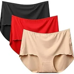 qoxolyz Women/ice Silky Invisible Seamless Panty, Laser Cut Hipster Pantie Smooth Strech 100% Organic-Pack of 3 (Multicolour)-picture-23