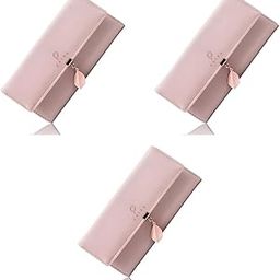 Womens PU Leather Long Wallet Leaf Pendant Card Holder Phone Pocket Girls Zipper Coin Purse Pink 3PCS-picture-17