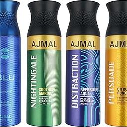 Ajmal 1 Blu Homme for Men, 1 Nightingale, 1 Distraction and 1 Persuade for Men & Women Deodorants each 200ML Combo pack of 4 (Total 800ML)-46