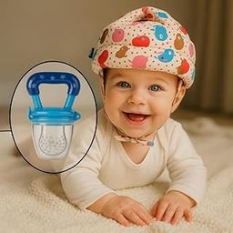 S-SQUARE Baby Helmet for Crawling Baby Head Protector - Head Protection for Infant tolder Baby Walking and Soft Cushion Safety Headguard + Baby Silicon Fruit Feeder (White)-28