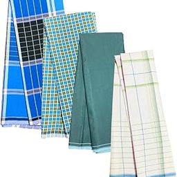 Blue Checked (2) |White|Black Combo Pack of 4 Casual Style Lungi For Men || Pure Relaxed Fit Fabric, 2.10Mts || Stitched Lungies |Dhoti/Mundu/Veshti/Kaili/Panchalu.-50