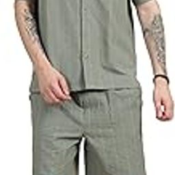 Men's Textured Seersucker Resort Cotton Shirt & Short Co-Ord Set S-2XL-picture-26