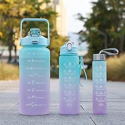ThirstX || Motivational Water Bottle Combo Set (2L, 900ML, 300ML) | Gym & Office Water Bottles with Time Marker, Straw & Sipper | Reusable Leakproof Bottles for Adults (Multicolor- 3 Combo, Pack1)-image-73
