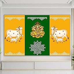 Shivaay Mataji with Dhenu Cow Backdrop (5ft x 8ft) Pooja Decoration Cloth for Navaratri, Varalakshmi Vratham & South Indian Festival Setup-image-14
