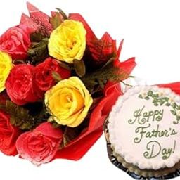 Froscentra Father's Day Special | 10 Mix Roses Fresh Flowers Bouquet | 1kg Vanilla Cake | SameDay/NextDay Delivery-image-43