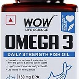 WOW Life Science Omega-3 Fish Oil 1000mg - 60 Capsules| For Men & Women | Daily Strength - 180 mg EPA & 120 mg DHA| For Muscle & Joint Support, Healthy Heart & Cognitive Support| No Fishy Burps | Pack of 1-18