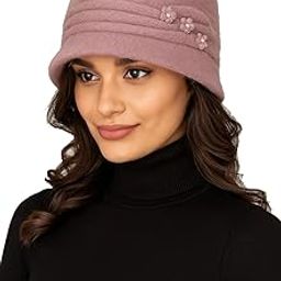 Women's Soft Knit Beret Cap Wool Cloche Hat for Women – Warm Winter Cap with Floral Pearl Accents Multicolour-image-85