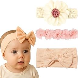 3Pcs Baby Headbands Soft Cotton Blend, Stretchy Elastic Hairbands with Cute Bows & Flowers Perfect for Newborns, Infants, and Toddlers Comfortable & Stylish Accessories for Everyday Wear (Peach)-image-73