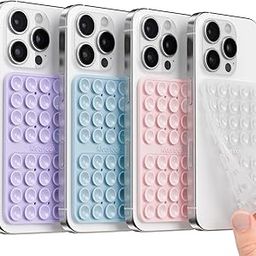 4Pack Silicone Double-Sided Suction Phone Case Detachable Mount, Octo Cup Buddy Sticky Grip for iPhone, Hands-Free Phone Accessories for Selfies and Videos, Clear & Light Pink & Light Blue & Lavender-image-22