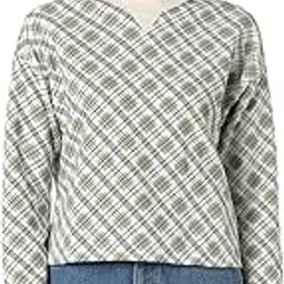Women White Check Round Neck Sweatshirt-image-59