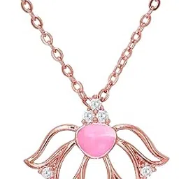 mahi CZ Pink Lotus Flower Rose Gold Plated Pendant for Women PS1193667ZPin-picture-3