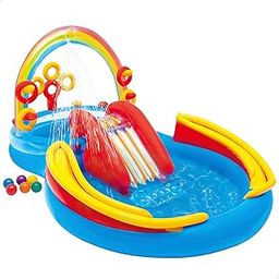 Intex Inflatable Rainbow Ring Water Play Centre, Multi Color-12