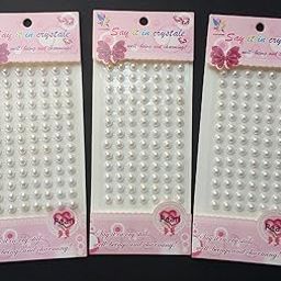 E - Buddies Crystal Stone Finish Pearl Bead Sticker Sheet (White) - Set of 3 Sheets, self Adhesive 5MM Diameter-2