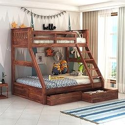 Sheesham Wood Bunk Bed with 2 Drawer Storage Wooden Double Bed Furniture for Bedroom Home (Natural Finish)-17