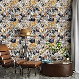 wolpin PVC Wall Stickers DIY 3D Stone Wallpaper (45 cm x 10 m) Nature Rocks Restaurants, Living Room Design Self Adhesive Decals, Yellow-image-81