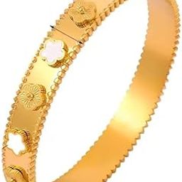 Bracelet for Men Stainless Steel | Clover Kada for men Bracelets brothers | Rakhi Love Bracelet for Boys Gold,Kada | Waterproof, Anti-tarnish Bracelet, Rust-free 8 mm Bracelets for Men golden-image-80